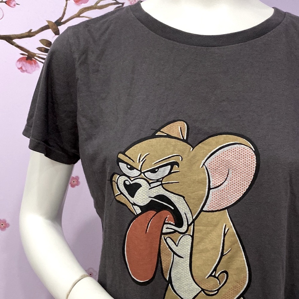 SOLD YEY  !!   Uniqlo 100% Cotton Tom & Jerry Funny Gray T-shirt Top L ! - Picture 2 of 7